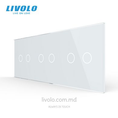 Панель для трех сенсорных выключателей Livolo, 6 клавиш (2+2+2), стекло, цвет Белый