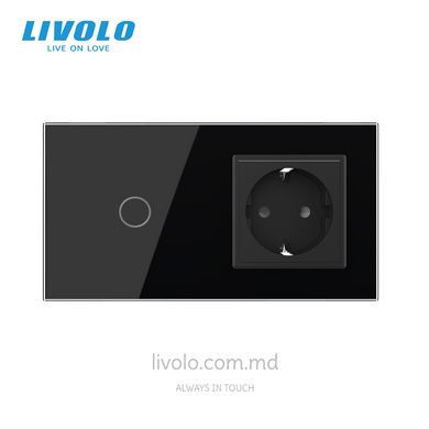 Сенсорный выключатель Livolo комбинированный на 1 линию 1 розетка 2 модуля Черный