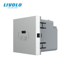 Модуль розетки USB type C с блоком питания 45W Livolo, Серый, Cерый