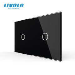 Панель для двух сенсорных выключателей Livolo, 2 клавиши (1+1), стекло, цвет Черный