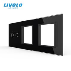 Панель для сенсорного выключателя и двух розеток Livolo, 2 клавиши, стекло, цвет Черный