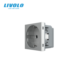 Розетка электрическая с заземлением защитными шторками 16A Livolo, (механизм) цвет Серый