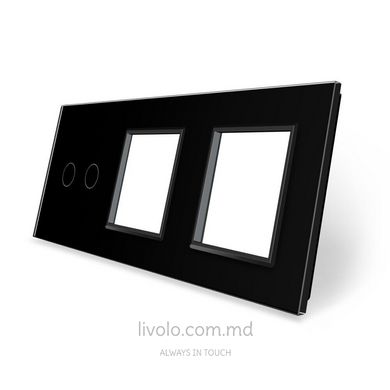 Панель для сенсорного выключателя и двух розеток Livolo, 2 клавиши, стекло, цвет Черный