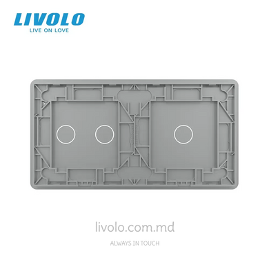 Панель для двух сенсорных выключателей Livolo, 3 клавиши (1+2), стекло, цвет Серый 2.5D