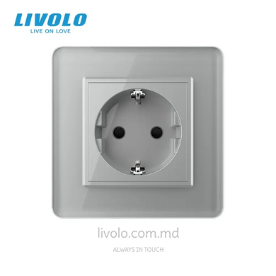 Priză Livolo tip Schuko simplă, Gri 2.5D