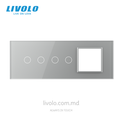 Стеклянная панель Livolo для квадратного подрозетника, 2 клавиши + 2 клавиши + модульная рамка 45&times;45 мм, 7 модулей, Серая