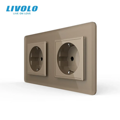 Priză Livolo tip Schuko dublă, 2 posturi, Auriu 2.5D