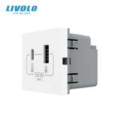 Modul priza USB-A + USB-C 36W Livolo, Alb, Alb