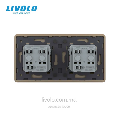 Priză Livolo tip Schuko dublă, 2 posturi, Auriu 2.5D