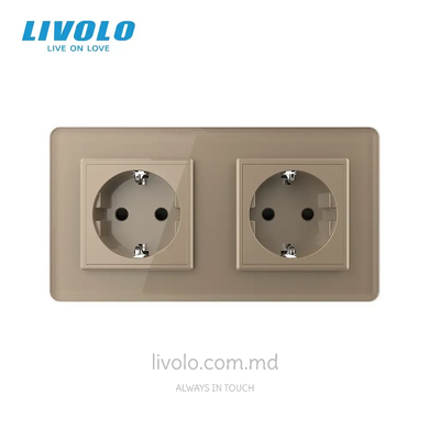 Priză Livolo tip Schuko dublă, 2 posturi, Auriu 2.5D