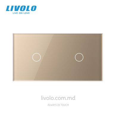 Панель для двух сенсорных выключателей Livolo, 2 клавиши (1+1), стекло, цвет Золотой
