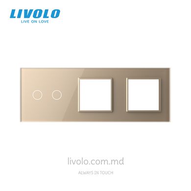 Panou pentru un întrerupător tactil și două prize Livolo, 2 clapă, 3 module, Auriu