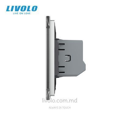 Сенсорный проходной выключатель Livolo 1 клавиша 1 модуль Серый