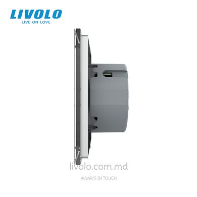 Сенсорный проходной выключатель Livolo 1 клавиша 1 модуль Серый