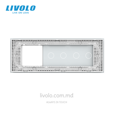 Panou din sticlă Livolo pentru doză pătrată, 2 clape + 2 clape + cadru modular 45&times;45 mm, 7 module, Alb