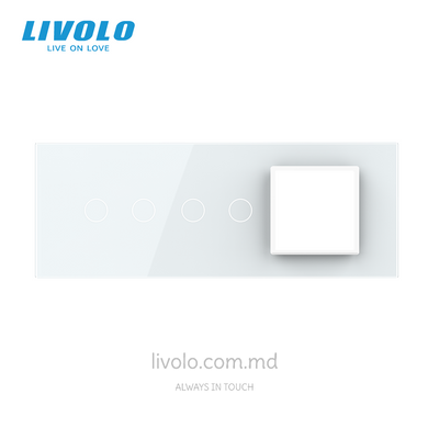 Panou din sticlă Livolo pentru doză pătrată, 2 clape + 2 clape + cadru modular 45&times;45 mm, 7 module, Alb