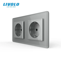 Розетка Livolo двойная, 2 поста, Серый 2.5D