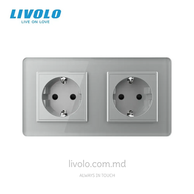 Розетка Livolo двойная, 2 поста, Серый 2.5D