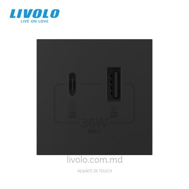 Modul priza USB-A + USB-C 36W Livolo, Negru , Negru