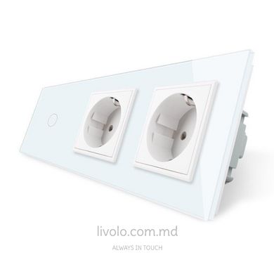 Сенсорный выключатель Livolo комбинированный на 1 линию 2 розетки 3 модуля Белый