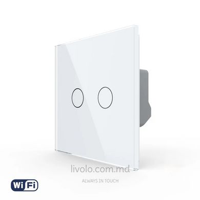 Сенсорный двухклавишный выключатель Wi-Fi Livolo, Белый, Белый