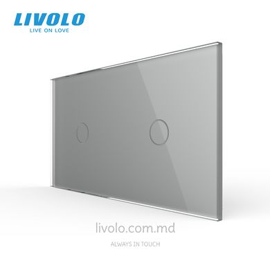 Панель для двух сенсорных выключателей Livolo, 2 клавиши (1+1), стекло, цвет Серый