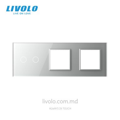 Panou pentru un întrerupător tactil și două prize Livolo, 2 clapă, 3 module, Sur