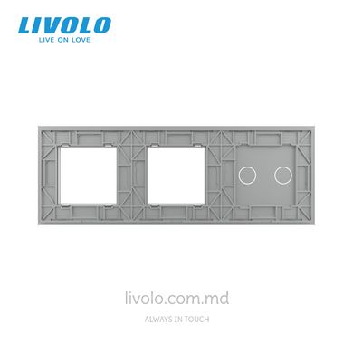 Панель для сенсорного выключателя и двух розеток Livolo, 2 клавиши, стекло, цвет Серый