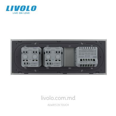 Сенсорный выключатель Livolo, 2 клавиши + 2 розетки, для квадратного подрозетника 7M, Серый