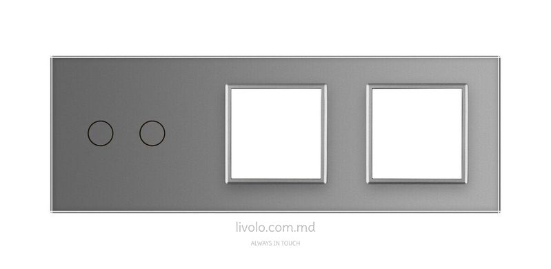 Панель для сенсорного выключателя и двух розеток Livolo, 2 клавиши, стекло, цвет Серый
