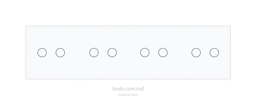 Панель для четырех сенсорных выключателей Livolo, 8 клавиш (2+2+2+2), стекло, цвет Белый