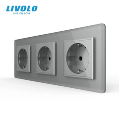 Priză Livolo tip Schuko triplă, 3 posturi, Gri 2.5D