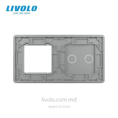 Панель для сенсорного выключателя и розетки Livolo, 2 клавиши, стекло, цвет Серый 2.5D