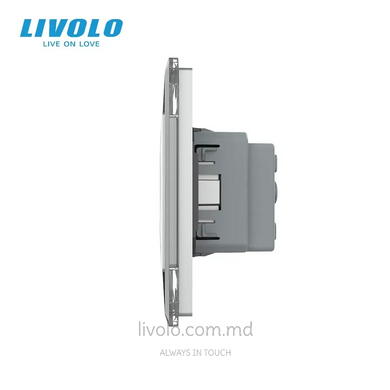 Priză Livolo tip Schuko triplă, 3 posturi, Gri 2.5D