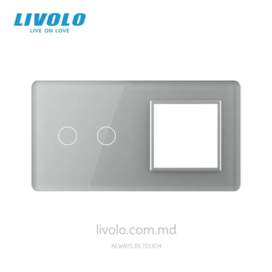 Панель для сенсорного выключателя и розетки Livolo, 2 клавиши, стекло, цвет Серый 2.5D