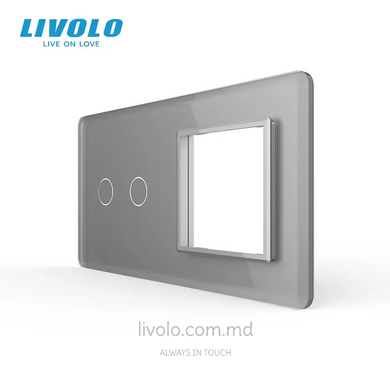Панель для сенсорного выключателя и розетки Livolo, 2 клавиши, стекло, цвет Серый 2.5D
