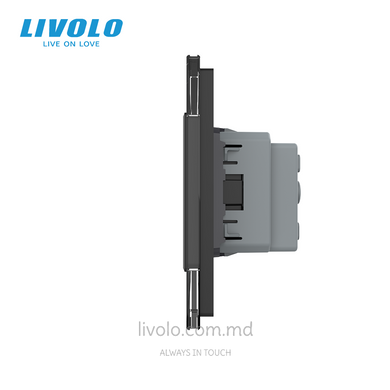 Сенсорный выключатель Livolo 1 клавиша + 2 розетки, 3 поста, Черный