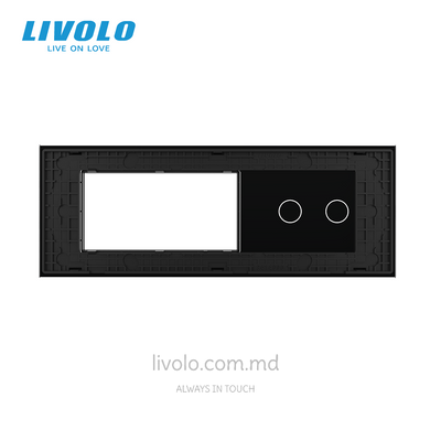 Panou din sticlă Livolo pentru doză pătrată, 2 clape + cadru modular 90&times;45 mm, 7 module, Negru