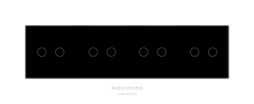 Панель для четырех сенсорных выключателей Livolo, 8 клавиш (2+2+2+2), стекло, цвет Черный