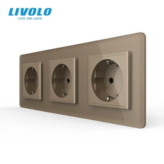 Priză Livolo tip Schuko triplă, 3 posturi, Auriu 2.5D