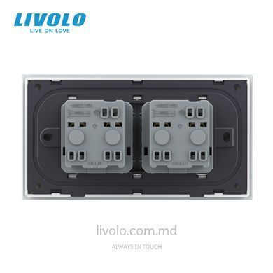 Priză dublă Livolo tip Schuko, pentru doză pătrată 4M, Alb