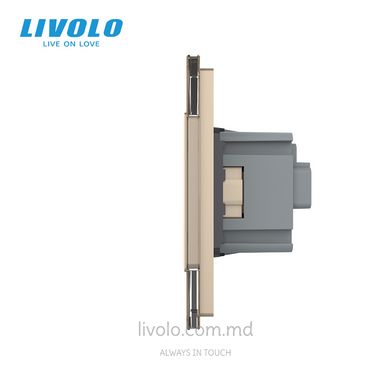 Сенсорный выключатель Livolo комбинированный на 1 линию 2 розетки 3 модуля Золотой