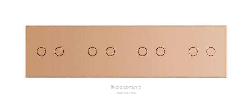 Панель для четырех сенсорных выключателей Livolo, 8 клавиш (2+2+2+2), стекло, цвет Золотой