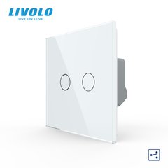 Сенсорный проходной выключатель Livolo 2 клавиши 1 модуль Белый