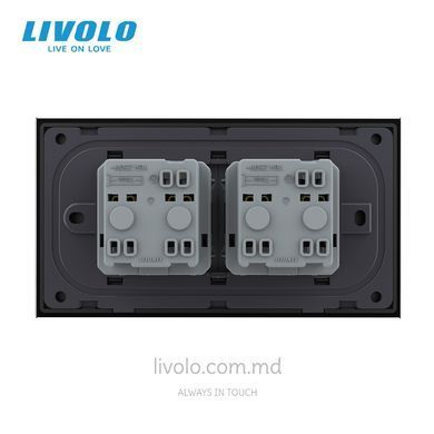 Двойная розетка Livolo Schuko для квадратного подрозетника 4M, Черная