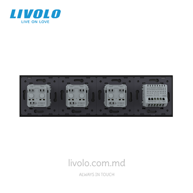 &Icirc;ntrerupător tactil Livolo 1 clapă + 3 prize, 4 posturi, Negru