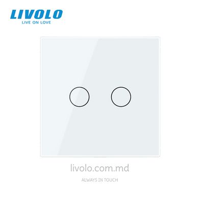 Сенсорный проходной выключатель Livolo 2 клавиши 1 модуль Белый