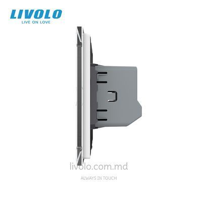 Сенсорный проходной выключатель Livolo 2 клавиши 1 модуль Белый
