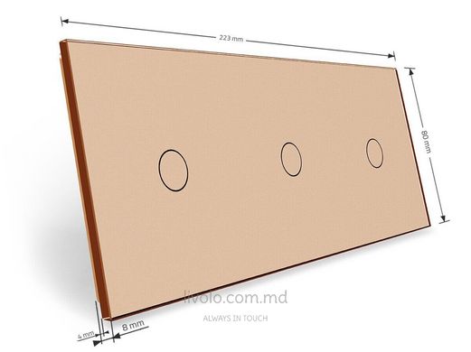 Панель для трех сенсорных выключателей Livolo, 3 клавиши (1+1+1), стекло, цвет Золотой