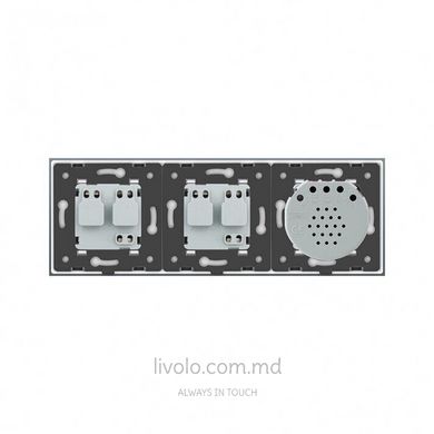 Сенсорный выключатель Livolo комбинированный на 2 линии 2 розетки 3 модуля Белый